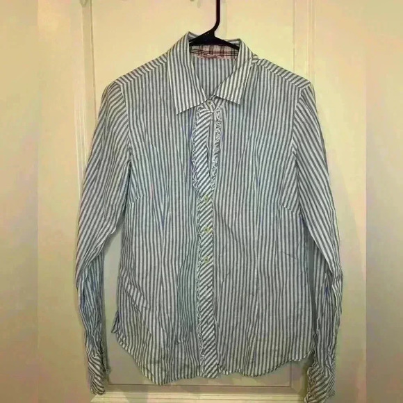 Lilly Pulitzer Color Flip Cuffs Blue and White Stripe Long Sleeve Button Up - Picture 1 of 9